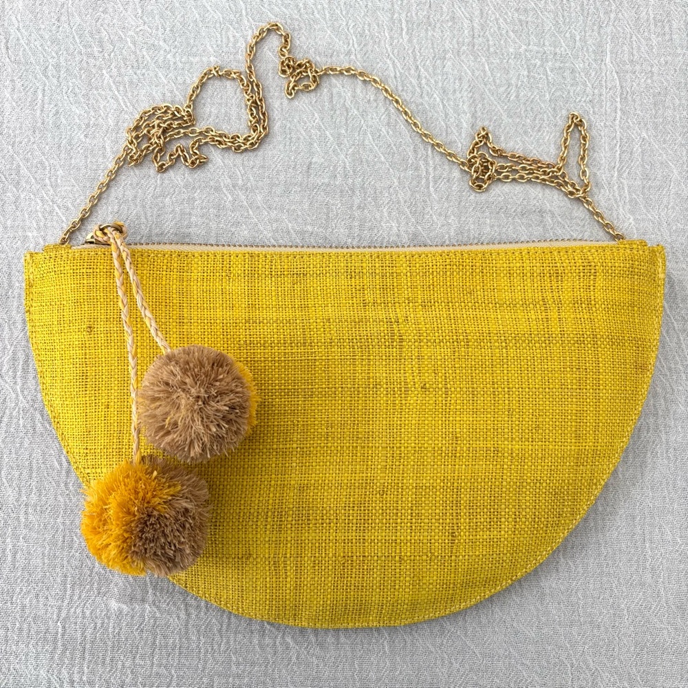 J Crew KAYU Limon Crossbody/Clutch Bag NWOT Yellow Raffia, Mother of Pearl Shell - Picture 5 of 6